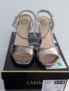 I.Miller Steel Metallic Open-Toe Ankle-Strap Heels - Steel